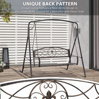 2 Seater Porch Swing Chair, Weather Resistant Outdoor Swing Seat with Metal Frame for Garden, Backyard, Lawn, Black