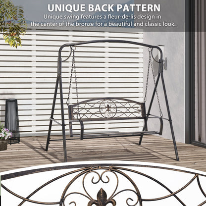 2 Seater Porch Swing Chair, Weather Resistant Outdoor Swing Seat with Metal Frame for Garden, Backyard, Lawn, Black