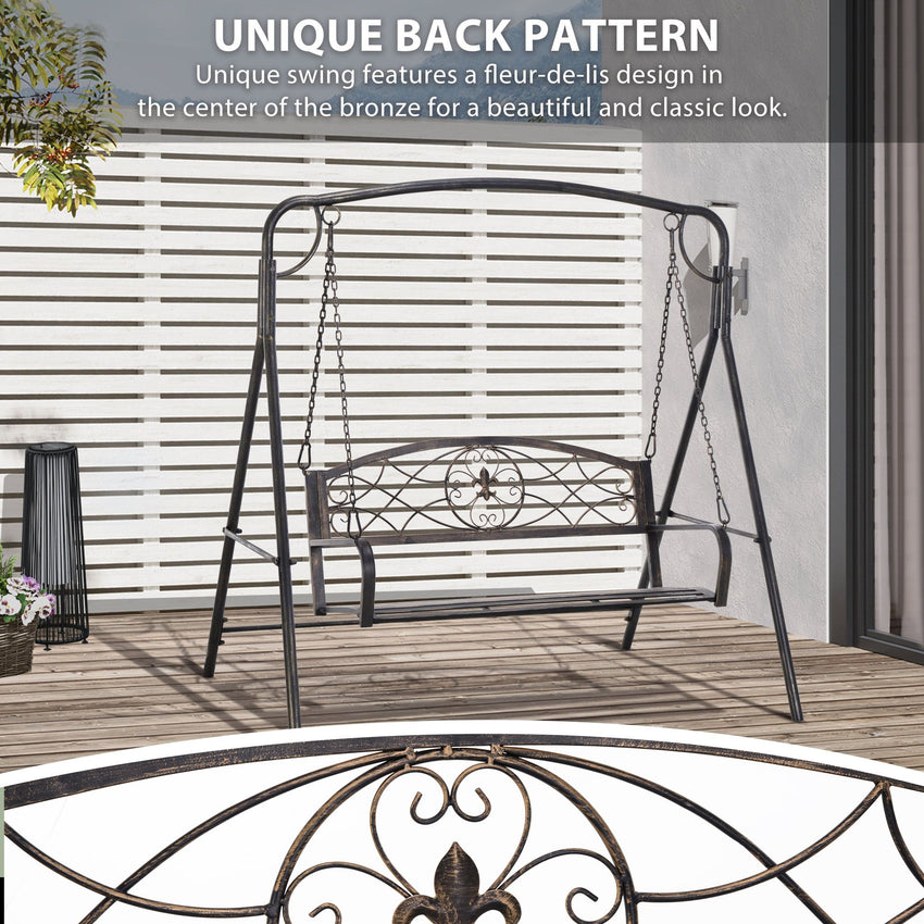 2 Seater Porch Swing Chair, Weather Resistant Outdoor Swing Seat with Metal Frame for Garden, Backyard, Lawn, Black