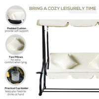3 Seater Patio Swing Chair Convertible Cushioned Bed Outdoor Porch with Canopy and Pillow