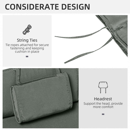 Garden Lounger Chair Cushion Replacement, Deep Seat Patio Cushions with Thick Padded, Headrest, Removable Cover, Cushion ONLY, Grey
