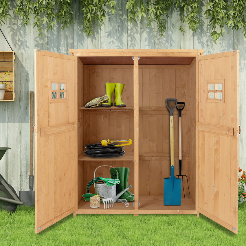 4x1.5ft Wooden Garden Storage Shed, Outdoor Tool Cabinet Organizer with Windows and Double Door, Nature Wood