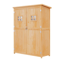 4x1.5ft Wooden Garden Storage Shed, Outdoor Tool Cabinet Organizer with Windows and Double Door, Nature Wood