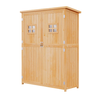 4x1.5ft Wooden Garden Storage Shed, Outdoor Tool Cabinet Organizer with Windows and Double Door, Nature Wood