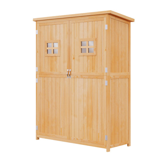 4x1.5ft Wooden Garden Storage Shed, Outdoor Tool Cabinet Organizer with Windows and Double Door, Nature Wood