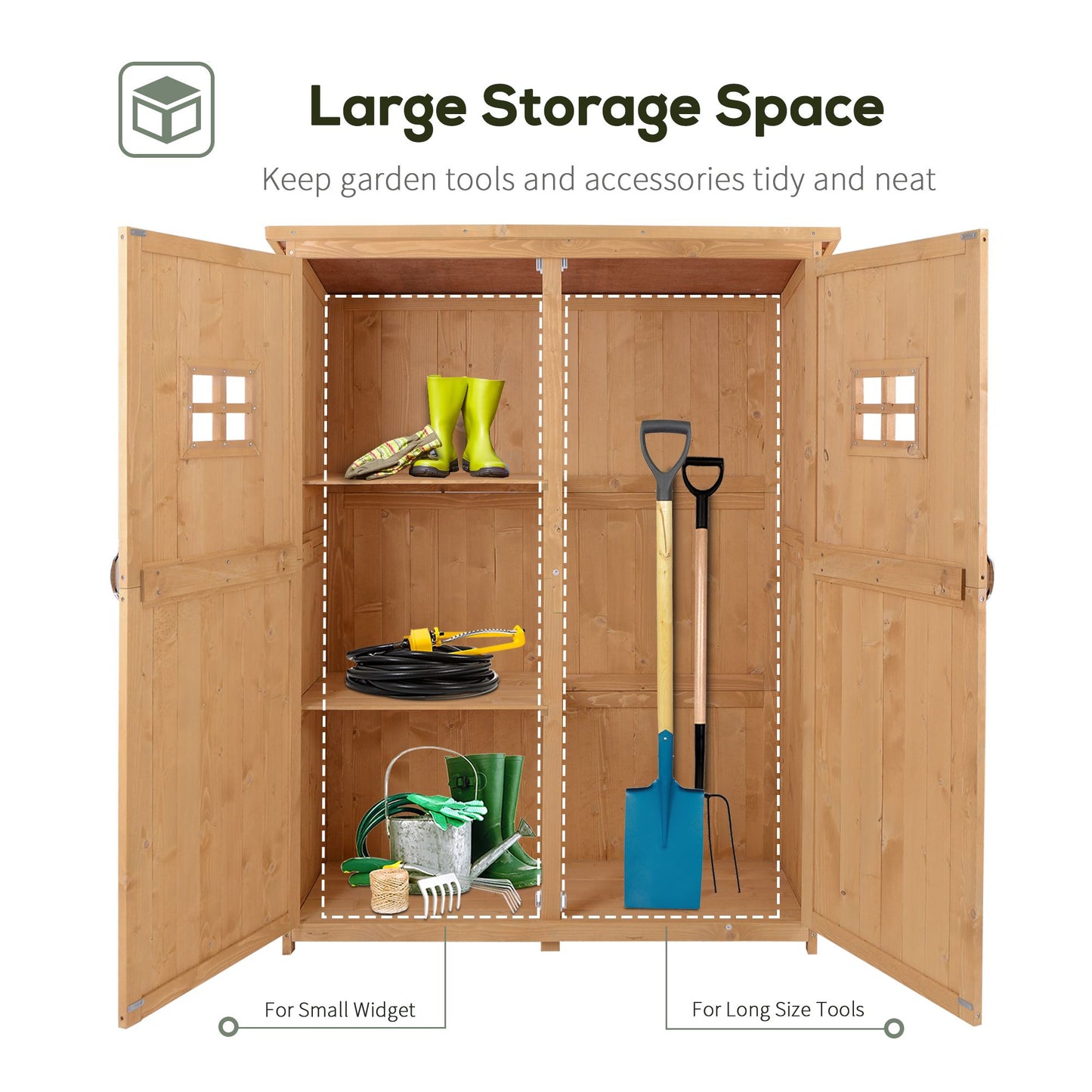 4x1.5ft Wooden Garden Storage Shed, Outdoor Tool Cabinet Organizer with Windows and Double Door, Nature Wood