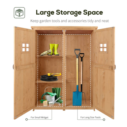 4x1.5ft Wooden Garden Storage Shed, Outdoor Tool Cabinet Organizer with Windows and Double Door, Nature Wood