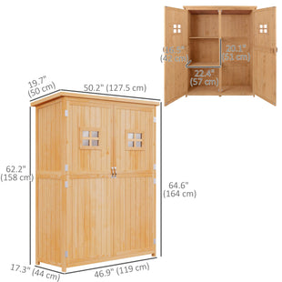 4x1.5ft Wooden Garden Storage Shed, Outdoor Tool Cabinet Organizer with Windows and Double Door, Nature Wood