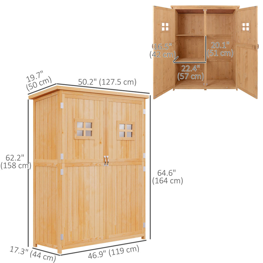 4x1.5ft Wooden Garden Storage Shed, Outdoor Tool Cabinet Organizer with Windows and Double Door, Nature Wood