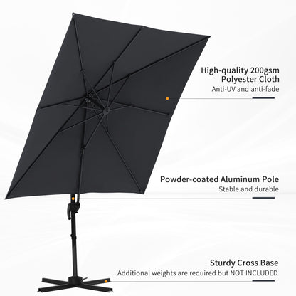 8'x8' Square Patio Hanging Offset Umbrella, Outdoor Cantilever Parasol w/ Cross Base, Dark Grey