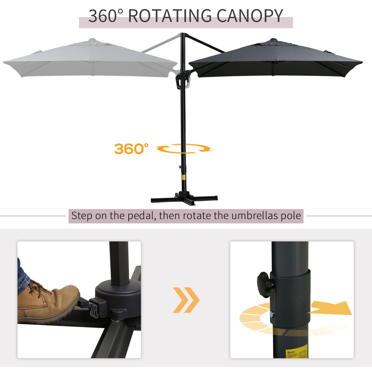 8'x8' Square Patio Hanging Offset Umbrella, Outdoor Cantilever Parasol w/ Cross Base, Dark Grey