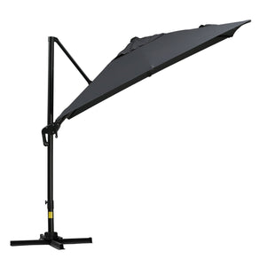 8'x8' Square Patio Hanging Offset Umbrella, Outdoor Cantilever Parasol w/ Cross Base, Dark Grey