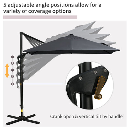 8'x8' Square Patio Hanging Offset Umbrella, Outdoor Cantilever Parasol w/ Cross Base, Dark Grey