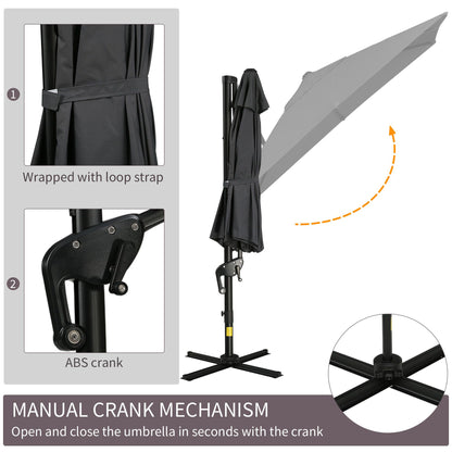 8'x8' Square Patio Hanging Offset Umbrella, Outdoor Cantilever Parasol w/ Cross Base, Dark Grey