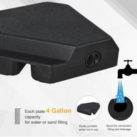 Umbrella Stand Fitting 2" Poles and Steel Base with 4 Fillable Plastic Weights, 158lbs Sand or 132lbs Water Filled, Black