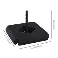 Umbrella Stand Fitting 2" Poles and Steel Base with 4 Fillable Plastic Weights, 158lbs Sand or 132lbs Water Filled, Black