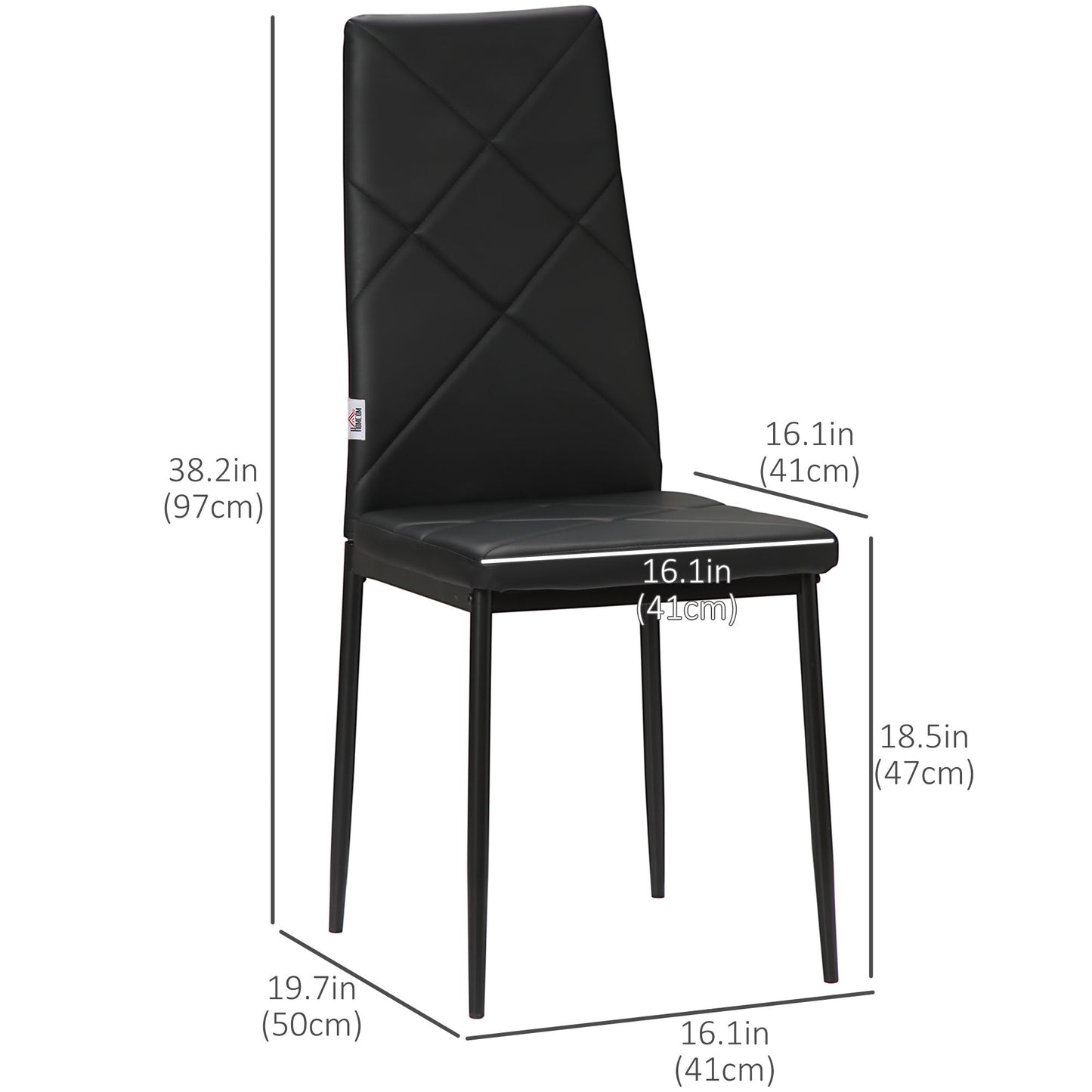 Dining Chairs Set of 4, Modern Accent Chair with High Back, Upholstery Faux Leather and Steel Legs for Living Room, Kitchen, Black