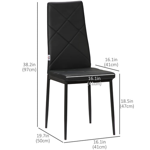 Dining Chairs Set of 4, Modern Accent Chair with High Back, Upholstery Faux Leather and Steel Legs for Living Room, Kitchen, Black