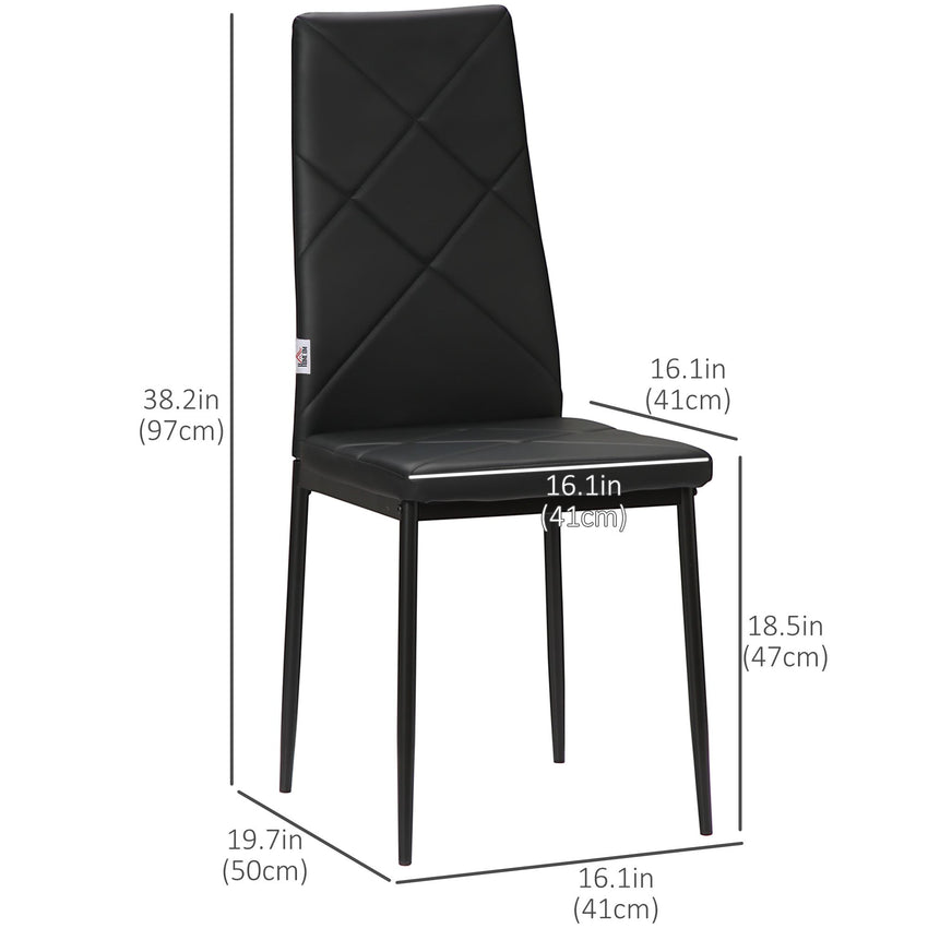 Dining Chairs Set of 4, Modern Accent Chair with High Back, Upholstery Faux Leather and Steel Legs for Living Room, Kitchen, Black