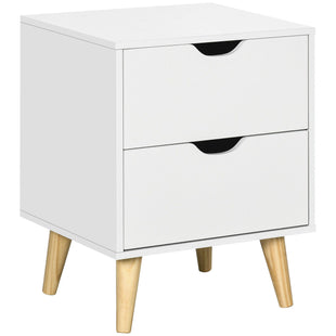 Modern Bedside Table, Nightstand with 2 Drawers and Pine Wood Legs for Bedroom, Living Room, White
