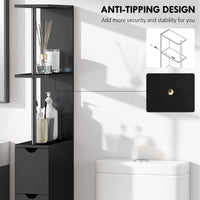 Tall Bathroom Storage Cabinet, Narrow Bathroom Cabinet with Drawers and Open Shelves for Small Spaces, Black
