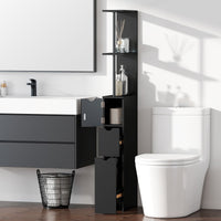 Tall Bathroom Storage Cabinet, Narrow Bathroom Cabinet with Drawers and Open Shelves for Small Spaces, Black