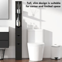 Tall Bathroom Storage Cabinet, Narrow Bathroom Cabinet with Drawers and Open Shelves for Small Spaces, Black