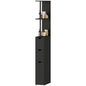 Tall Bathroom Storage Cabinet, Narrow Bathroom Cabinet with Drawers and Open Shelves for Small Spaces, Black
