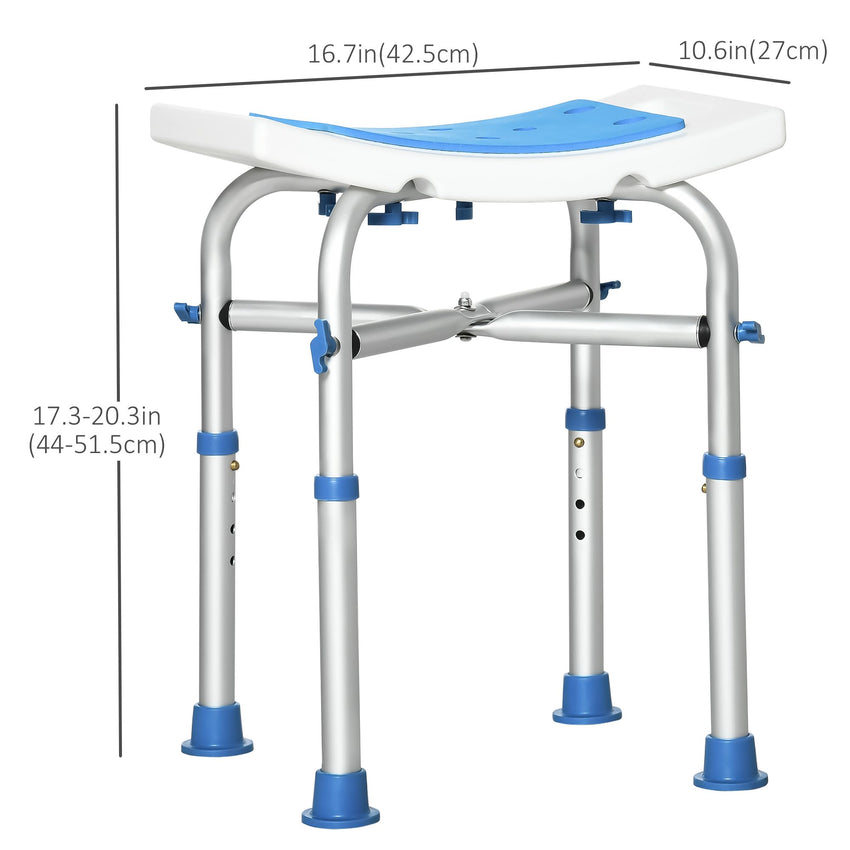 Height Adjustable Shower Chair, 16.7"W Aluminum Shower Stool for Inside Shower with Suction Cup Feet, EVA Padded Bath Seat for Senior, Elderly, Disabled