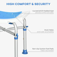 Height Adjustable Shower Chair, 16.7"W Aluminum Shower Stool for Inside Shower with Suction Cup Feet, EVA Padded Bath Seat for Senior, Elderly, Disabled