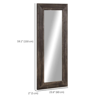 59" x 23.5" Full Length Mirror, Farmhouse Wall Mount and Leaner Floor Mirror, Vertical and Horizontal for Bedroom, Dark Brown