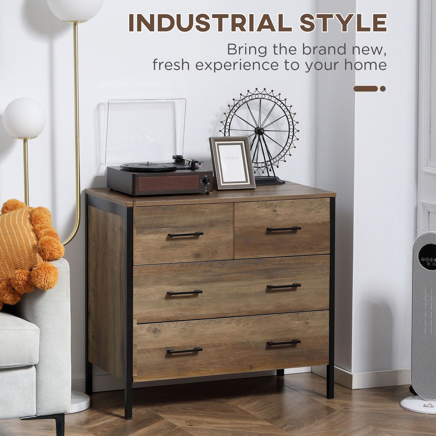Dresser for Bedroom with 4 Drawers, Chest of Drawers with Metal Frame and Handles for Living Room, Hallway, Brown
