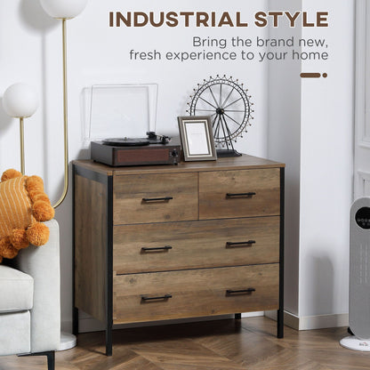 Dresser for Bedroom with 4 Drawers, Chest of Drawers with Metal Frame and Handles for Living Room, Hallway, Brown