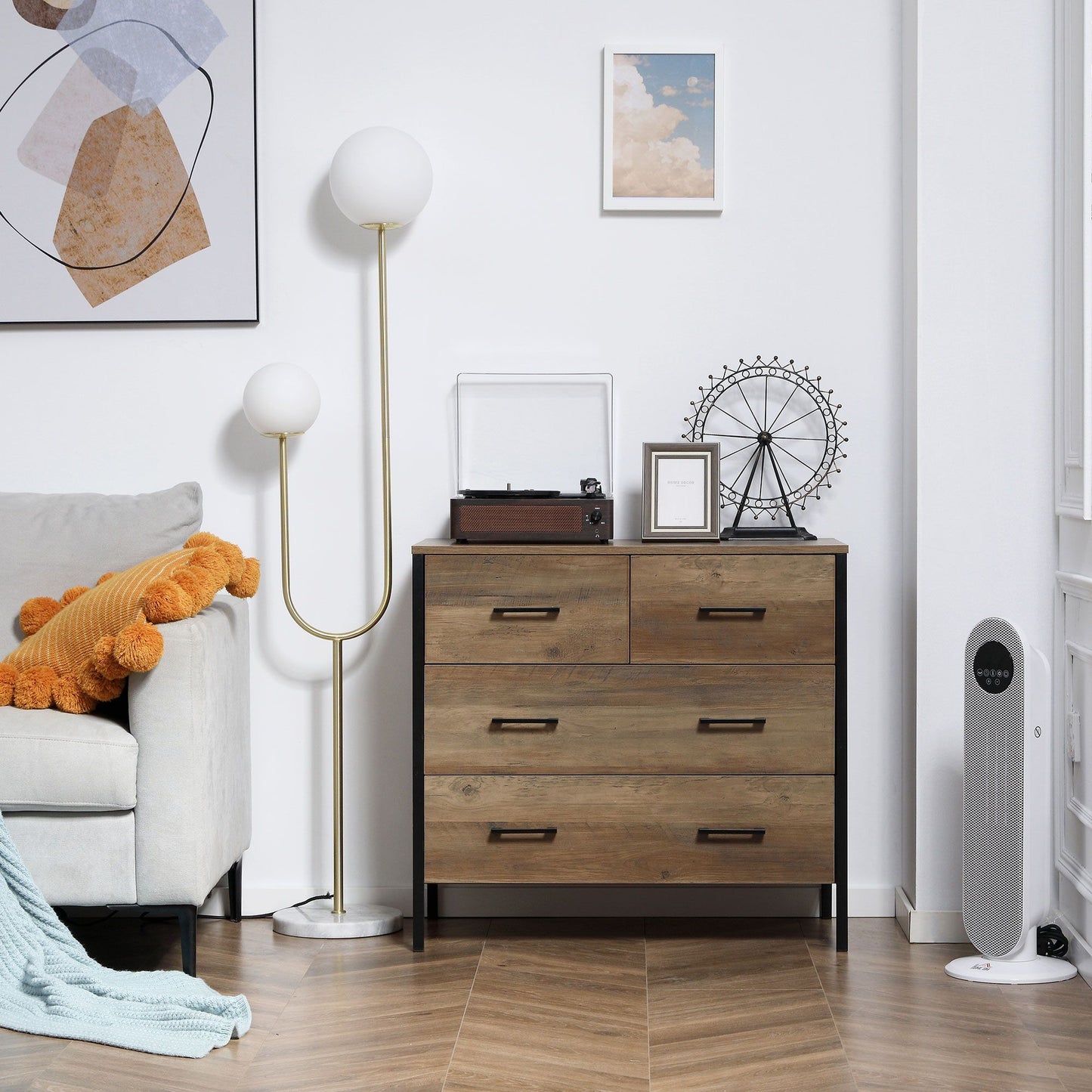 Dresser for Bedroom with 4 Drawers, Chest of Drawers with Metal Frame and Handles for Living Room, Hallway, Brown