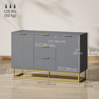 Sideboard Storage Cabinet with 3 Drawers, Adjustable Shelves and Doors, Kitchen Buffet Cabinet for Dining Room, Grey