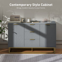 Sideboard Storage Cabinet with 3 Drawers, Adjustable Shelves and Doors, Kitchen Buffet Cabinet for Dining Room, Grey