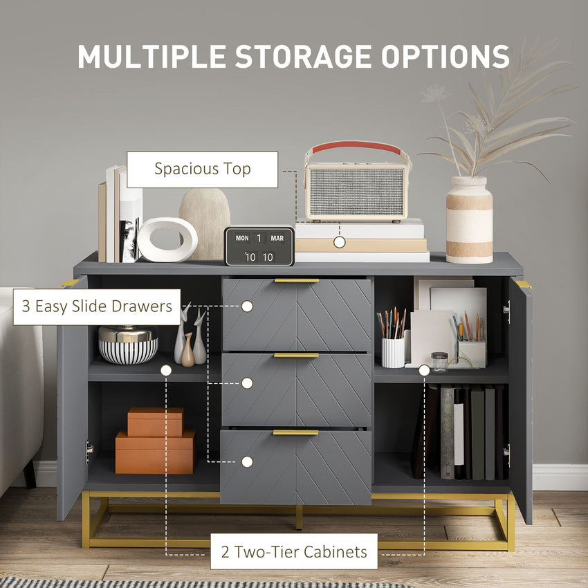 Sideboard Storage Cabinet with 3 Drawers, Adjustable Shelves and Doors, Kitchen Buffet Cabinet for Dining Room, Grey