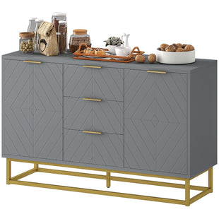 Sideboard Storage Cabinet with 3 Drawers, Adjustable Shelves and Doors, Kitchen Buffet Cabinet for Dining Room, Grey