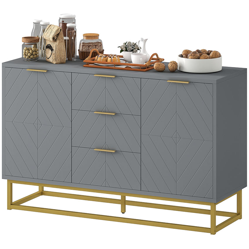 Sideboard Storage Cabinet with 3 Drawers, Adjustable Shelves and Doors, Kitchen Buffet Cabinet for Dining Room, Grey
