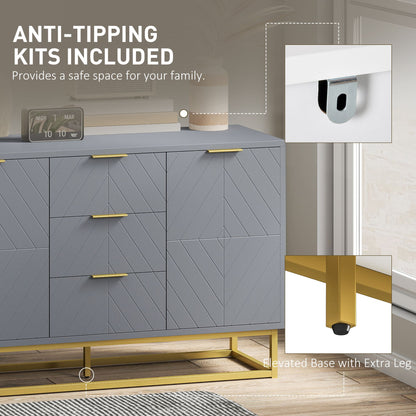 Sideboard Storage Cabinet with 3 Drawers, Adjustable Shelves and Doors, Kitchen Buffet Cabinet for Dining Room, Grey