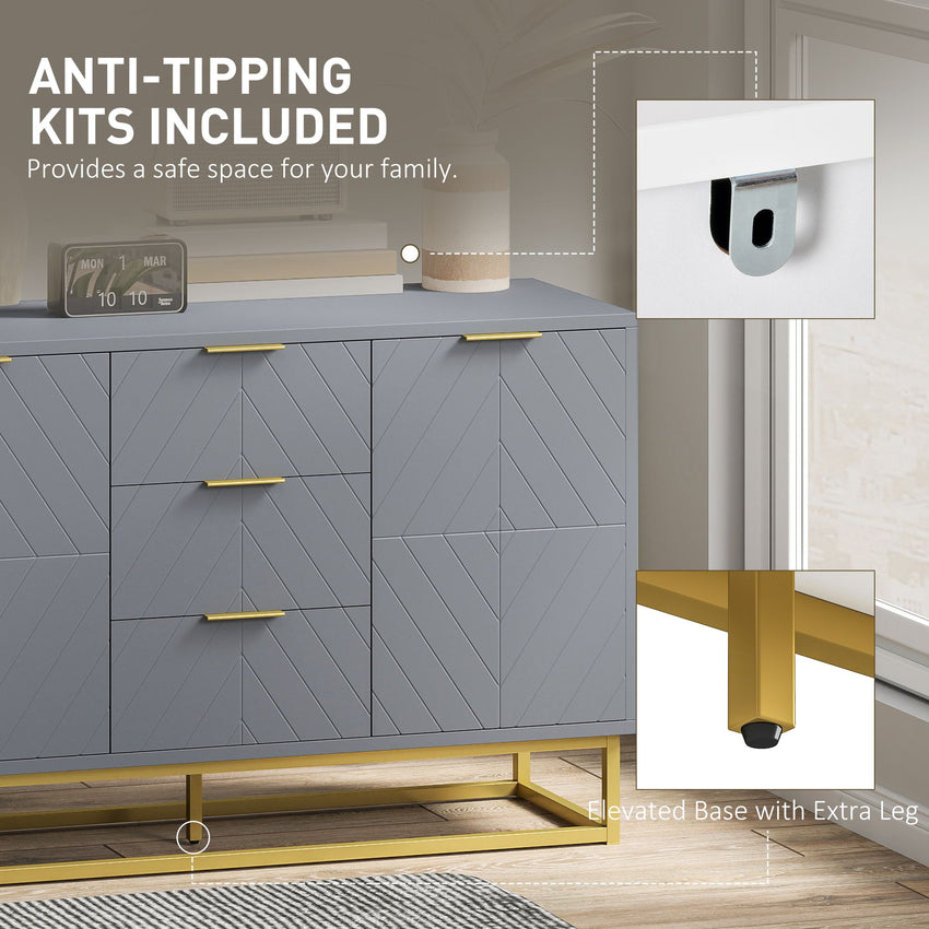 Sideboard Storage Cabinet with 3 Drawers, Adjustable Shelves and Doors, Kitchen Buffet Cabinet for Dining Room, Grey