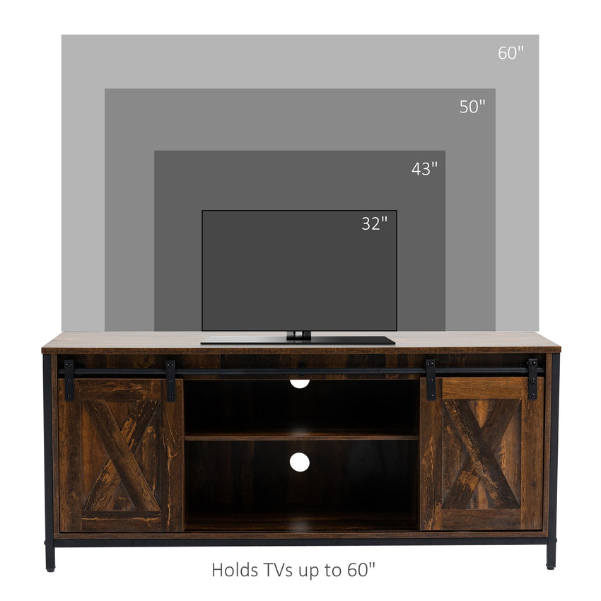Industrial TV Stand for TVs up to 60", TV Console with Storage and 2 Sliding Barn Doors, Freestanding Entertainment Unit for Living Room, Bedroom, Brown