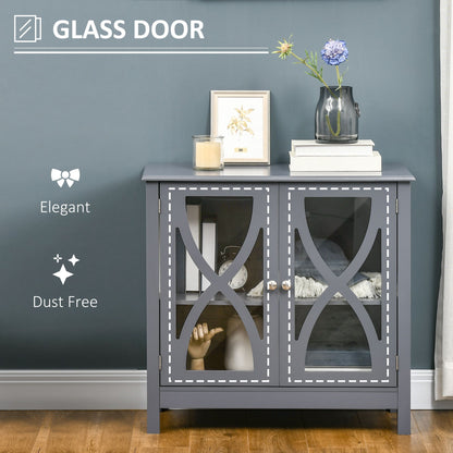 Kitchen Sideboard, Glass Door Buffet Cabinet, Bathroom Storage Cabinet with Adjustable Storage Shelf for Dining Room, Living Room, Grey