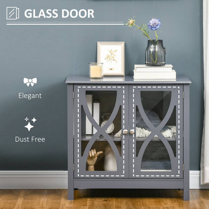 Kitchen Sideboard, Glass Door Buffet Cabinet, Bathroom Storage Cabinet with Adjustable Storage Shelf for Dining Room, Living Room, Grey