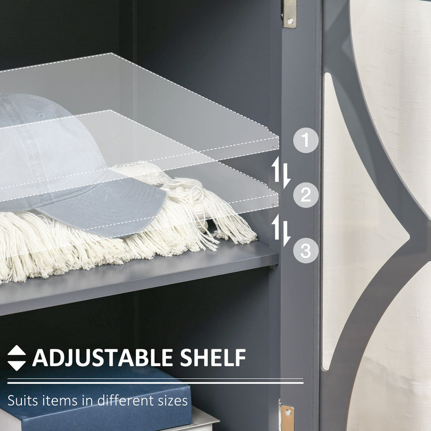 Kitchen Sideboard, Glass Door Buffet Cabinet, Bathroom Storage Cabinet with Adjustable Storage Shelf for Dining Room, Living Room, Grey