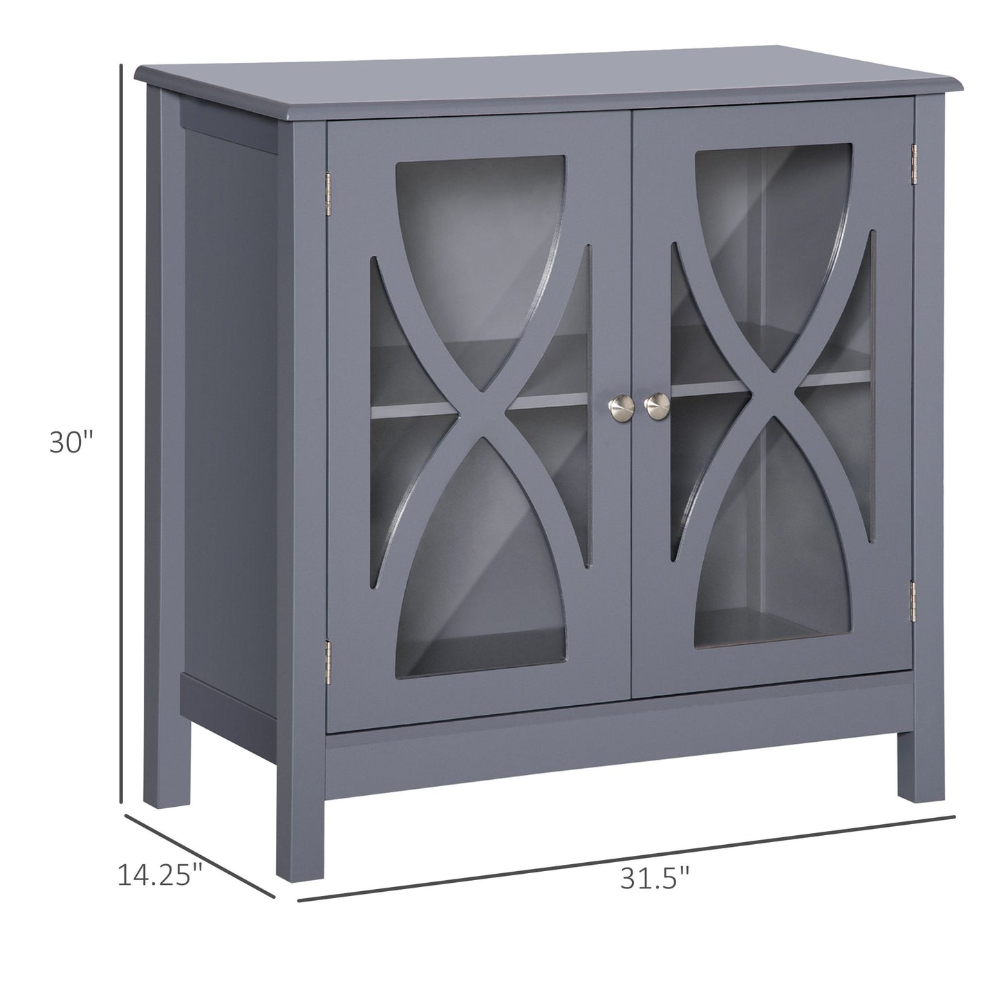 Kitchen Sideboard, Glass Door Buffet Cabinet, Bathroom Storage Cabinet with Adjustable Storage Shelf for Dining Room, Living Room, Grey