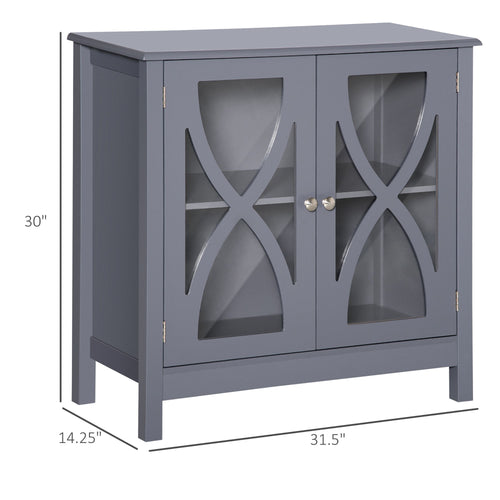 Kitchen Sideboard, Glass Door Buffet Cabinet, Bathroom Storage Cabinet with Adjustable Storage Shelf for Dining Room, Living Room, Grey