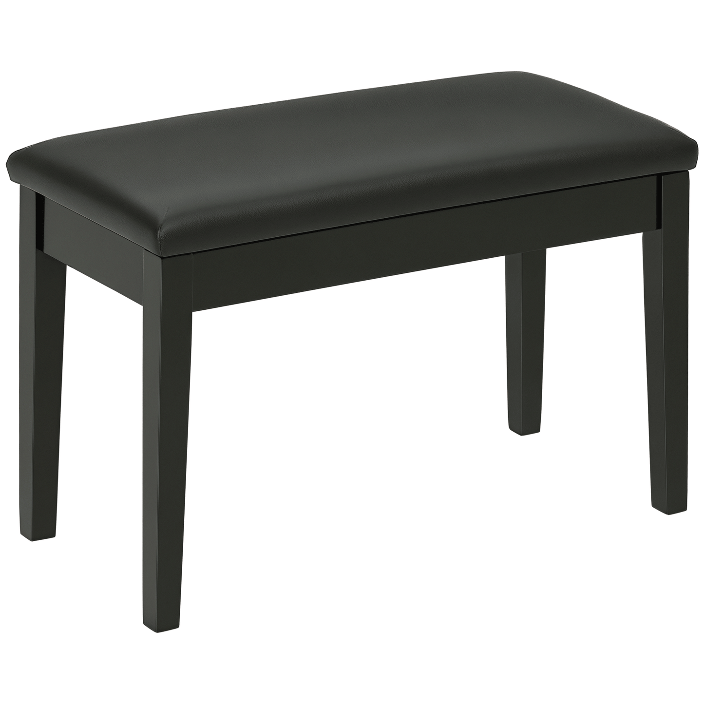 Classic Piano Bench Stool, PU Leather Padded Keyboard Seat with Rubber Wood Legs and Music Storage Compartment, Smooth Seat, Black