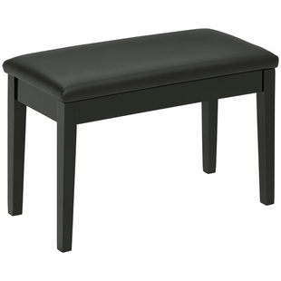 Classic Piano Bench Stool, PU Leather Padded Keyboard Seat with Rubber Wood Legs and Music Storage Compartment, Smooth Seat, Black