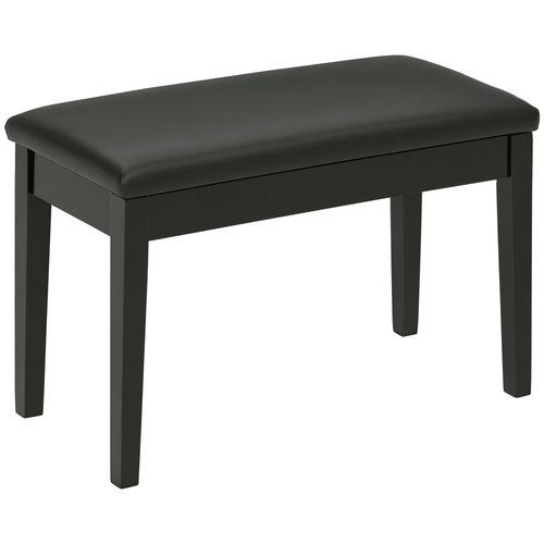 Classic Piano Bench Stool, PU Leather Padded Keyboard Seat with Rubber Wood Legs and Music Storage Compartment, Smooth Seat, Black